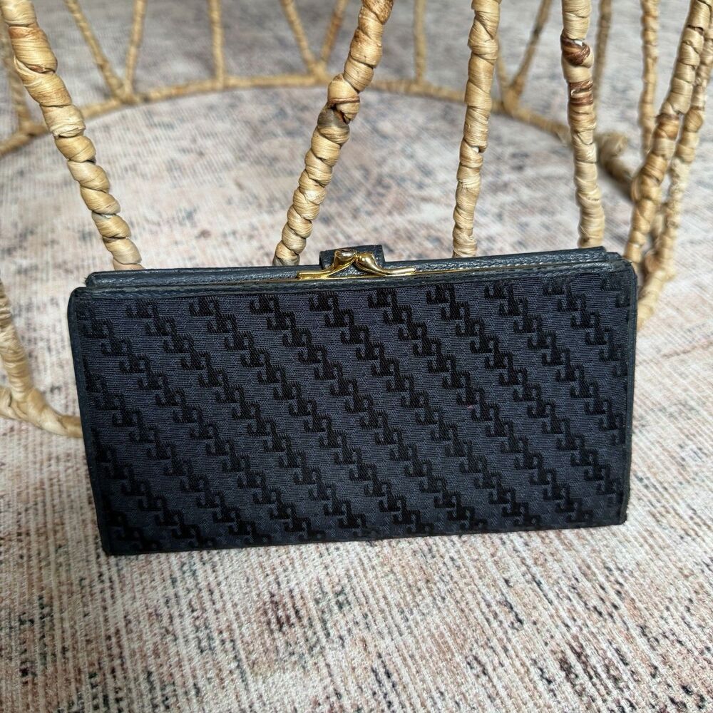 Vintage GUCCI GG Supreme Canvas Navy Blue Leather Wallet Logo Gold Snap Trifold - Picture 3 of 16